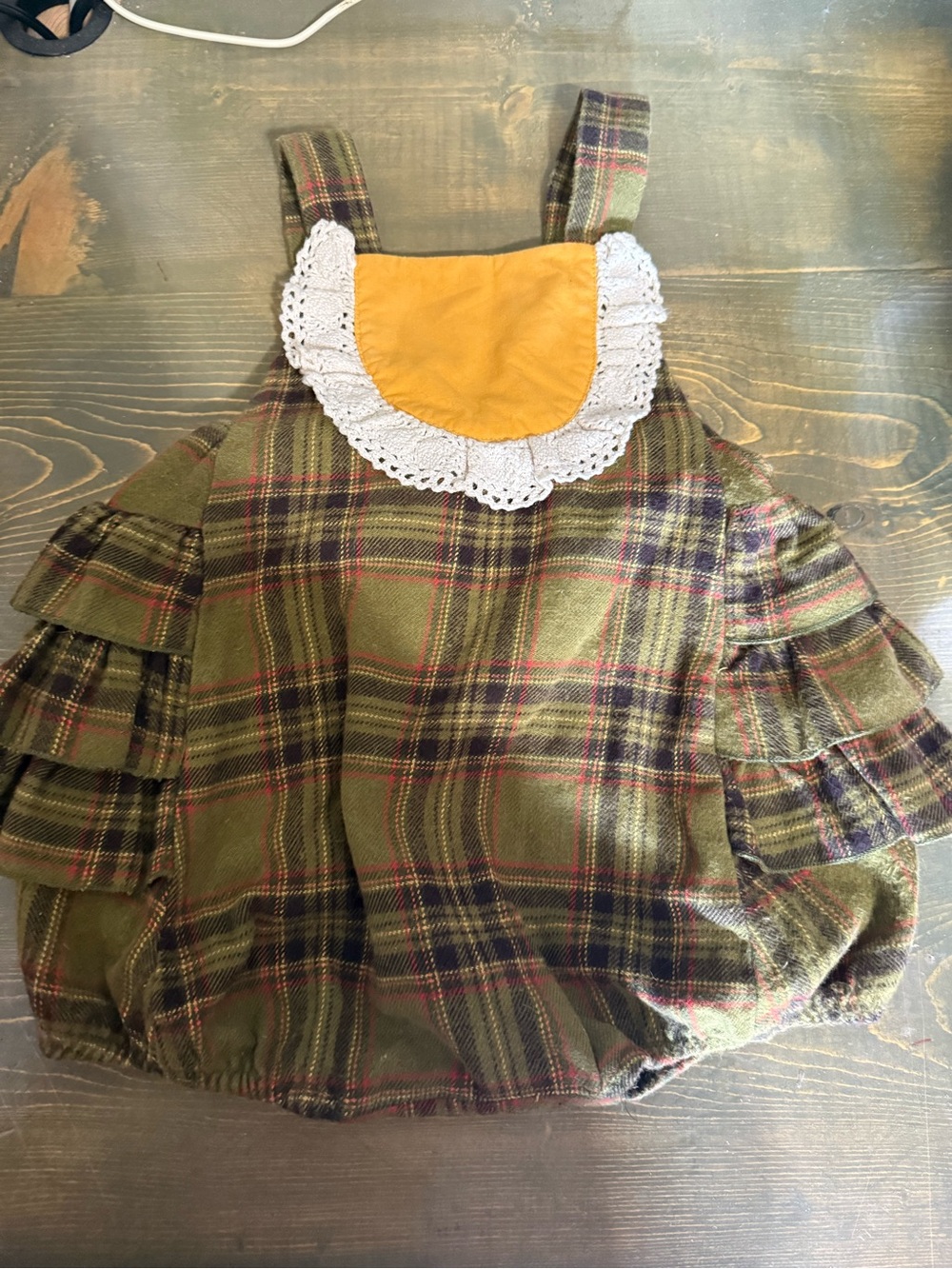 Ricrac and Ruffles plaid flannel romper size 18 M